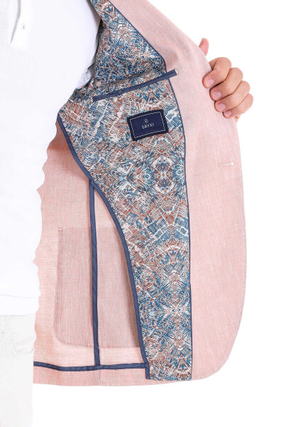 Kahverengi Slim Fit Sivri Yaka Casual Keten Ceket - 6