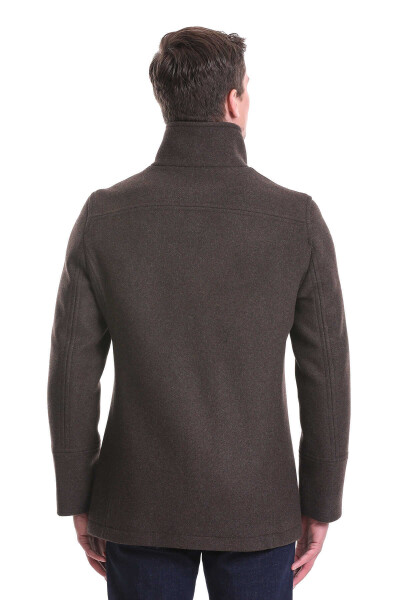 Kahverengi Slim Fit Hakim Yaka Kruvaze Yünlü Kaşe Kaban - 8