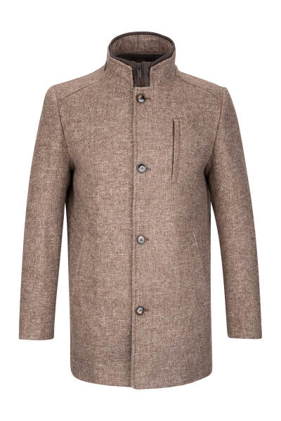 Kahverengi Slim Fit Hakim Yaka Yünlü Kaşe Palto - 1