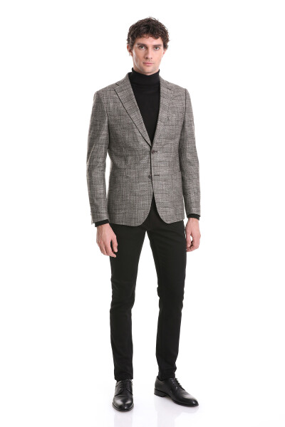 Kahverengi Slim Fit Kareli Mono Yaka Klasik Ceket - 2