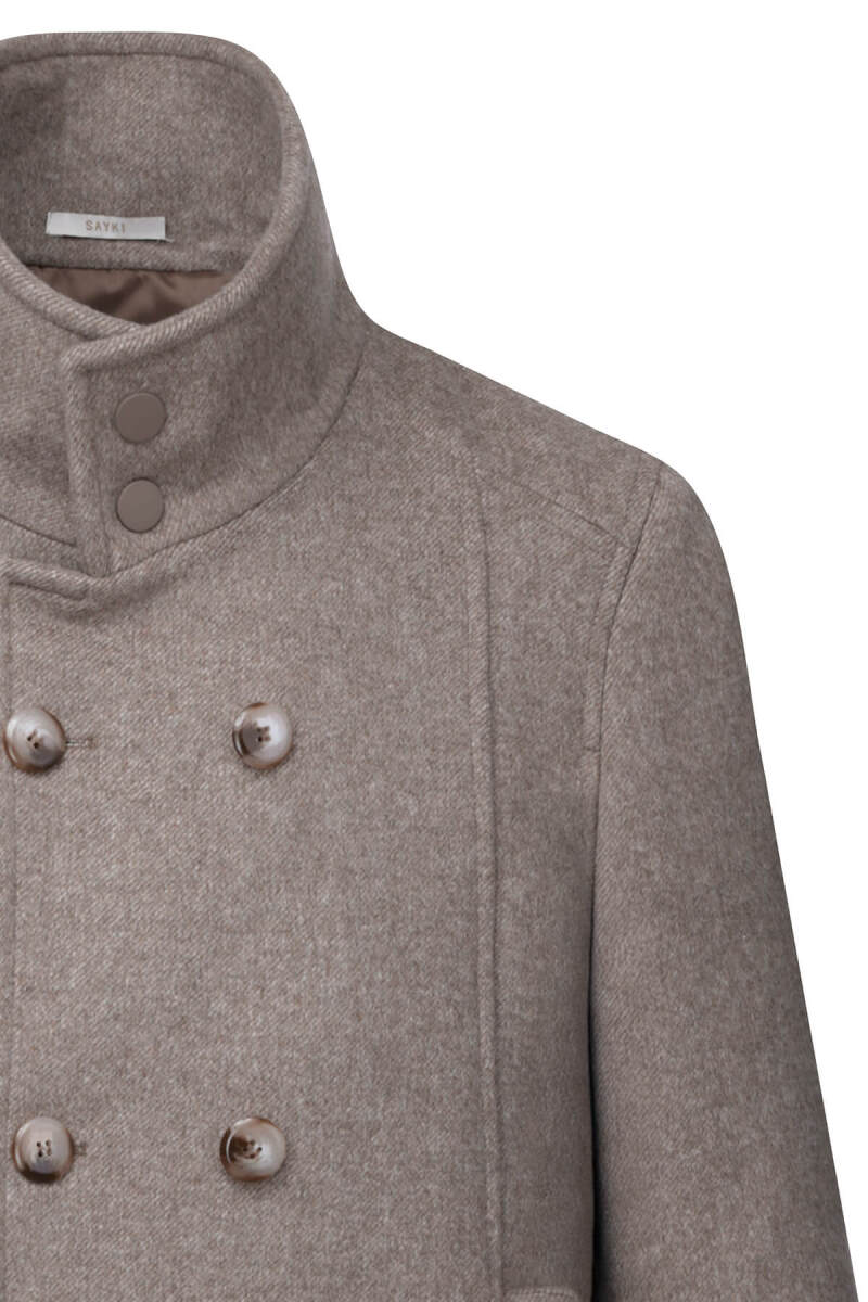 Kahverengi Slim Fit Kruvaze Yünlü Kaşe Kaban - Saykı (1)