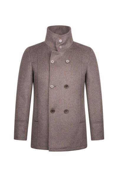 Kahverengi Slim Fit Kruvaze Yünlü Kaşe Kaban 