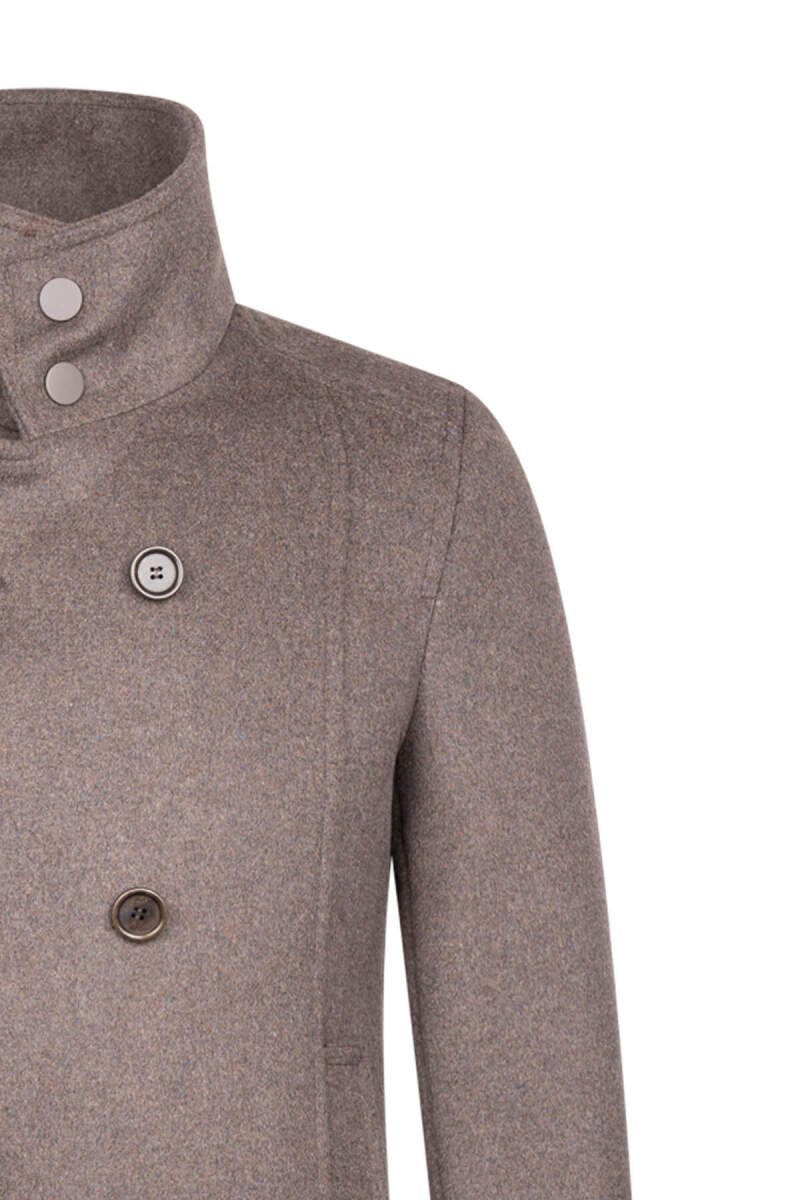 Kahverengi Slim Fit Kruvaze Yünlü Kaşe Kaban - Hatem Saykı (1)