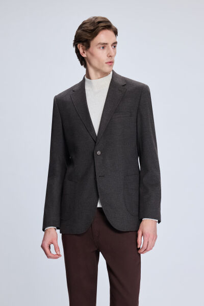 Kahverengi Slim Fit Mono Yaka Casual Ceket 