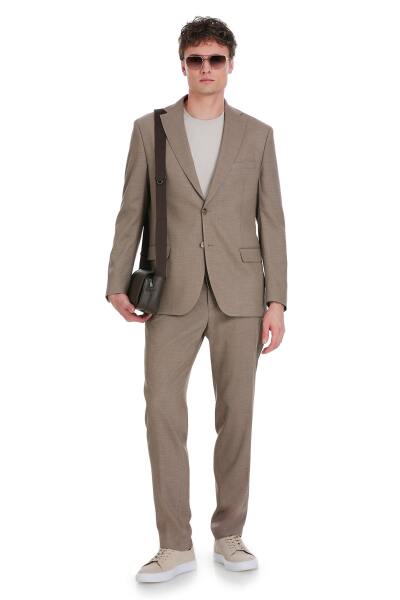 Kahverengi Slim Fit Mono Yaka Klasik Takım Elbise - 1