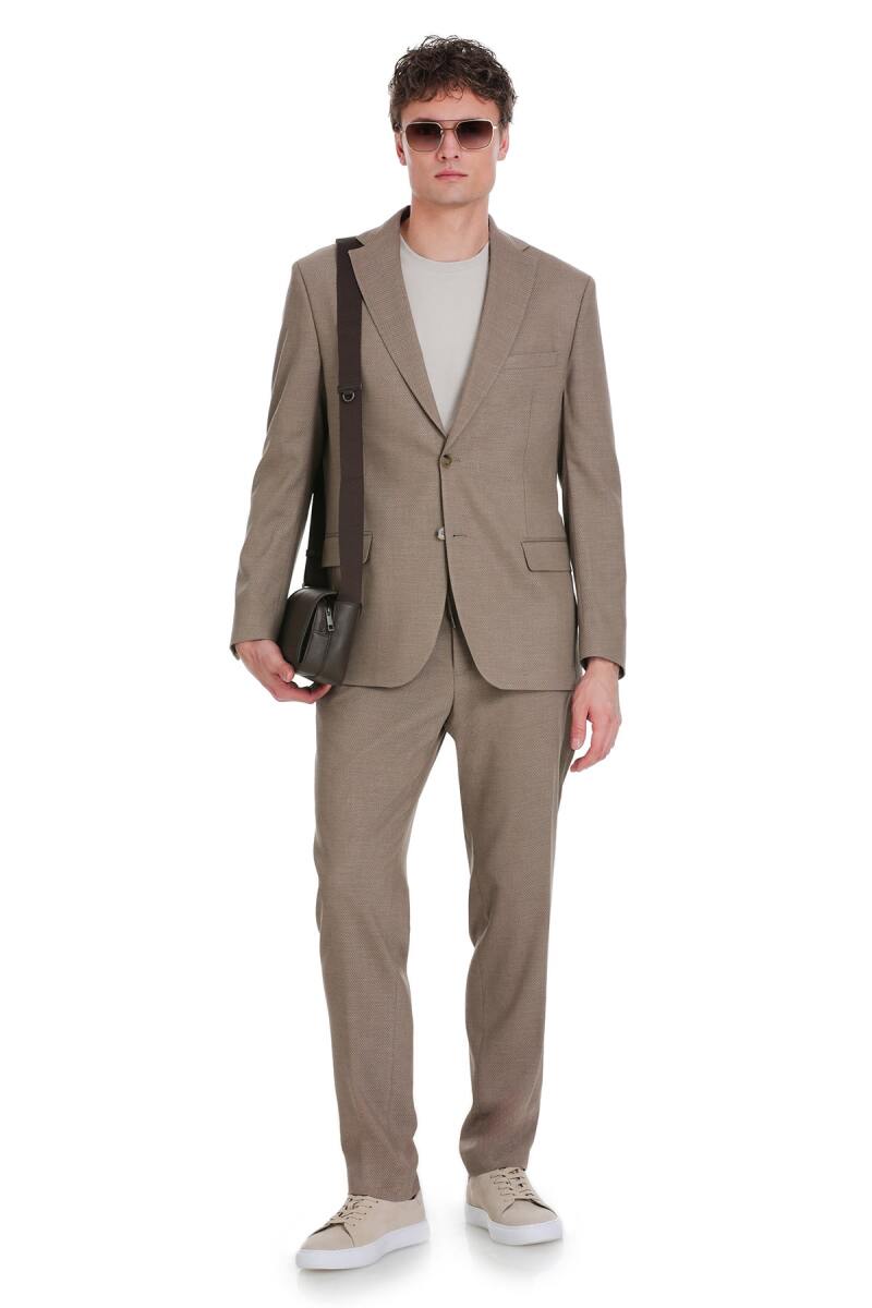Kahverengi Slim Fit Mono Yaka Klasik Takım Elbise - Hatemoğlu