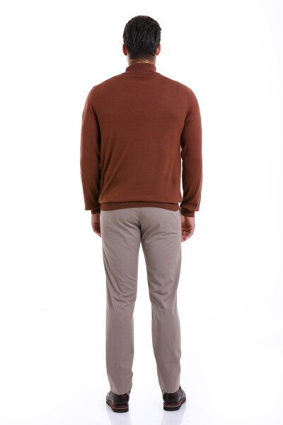 Kahverengi Regular Fit Düz 100% Pamuk Yarım Balıkçı Yaka Triko Kazak - 7