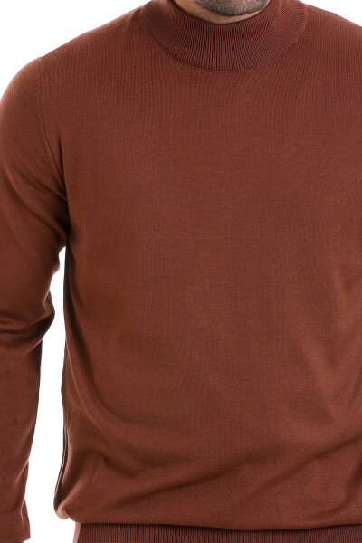 Kahverengi Regular Fit Düz 100% Pamuk Yarım Balıkçı Yaka Triko Kazak - 10