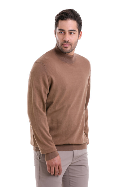 Tütün Regular Fit Düz 100% Pamuk Yarım Balıkçı Yaka Triko Kazak - 3