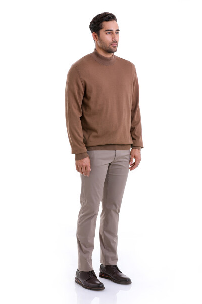 Tütün Regular Fit Düz 100% Pamuk Yarım Balıkçı Yaka Triko Kazak - 5