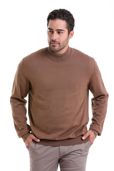 Tütün Regular Fit Düz 100% Pamuk Yarım Balıkçı Yaka Triko Kazak - 2