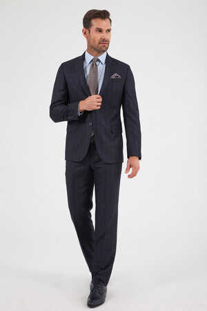 Kareli Klasik Lacivert Takım Elbise - 6