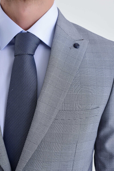 Kareli Slim Fit Gri Takım Elbise - 4