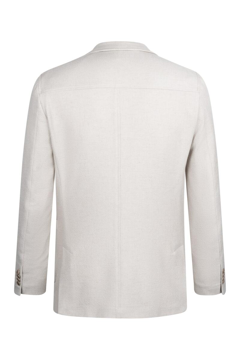 Ekru Comfort Fit Mono Yaka Klasik Keten Ceket - Saykı (1)
