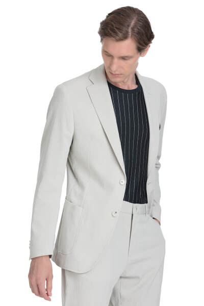 Keten Slim Fit Mono Yaka Casual Takım Elbise - 4