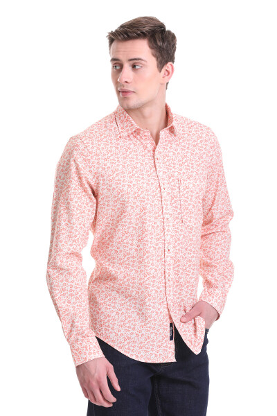 Beyaz Comfort Fit Baskılı 100% Pamuklu Slim Yaka Uzun Kollu Klasik Gömlek - 2