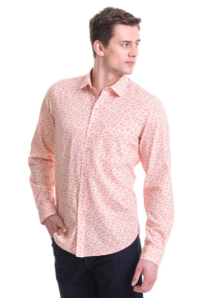 Beyaz Comfort Fit Baskılı 100% Pamuklu Slim Yaka Uzun Kollu Klasik Gömlek - 3