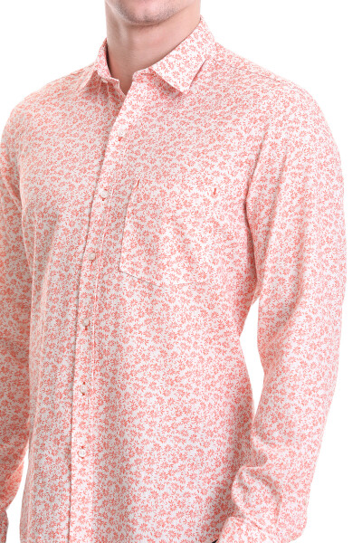 Beyaz Comfort Fit Baskılı 100% Pamuklu Slim Yaka Uzun Kollu Klasik Gömlek - 5