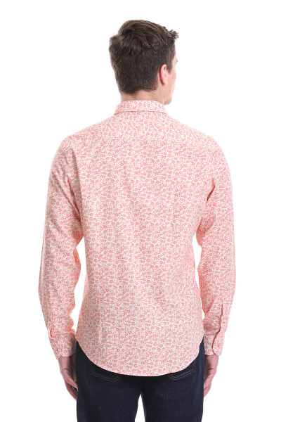 Beyaz Comfort Fit Baskılı 100% Pamuklu Slim Yaka Uzun Kollu Klasik Gömlek - 6