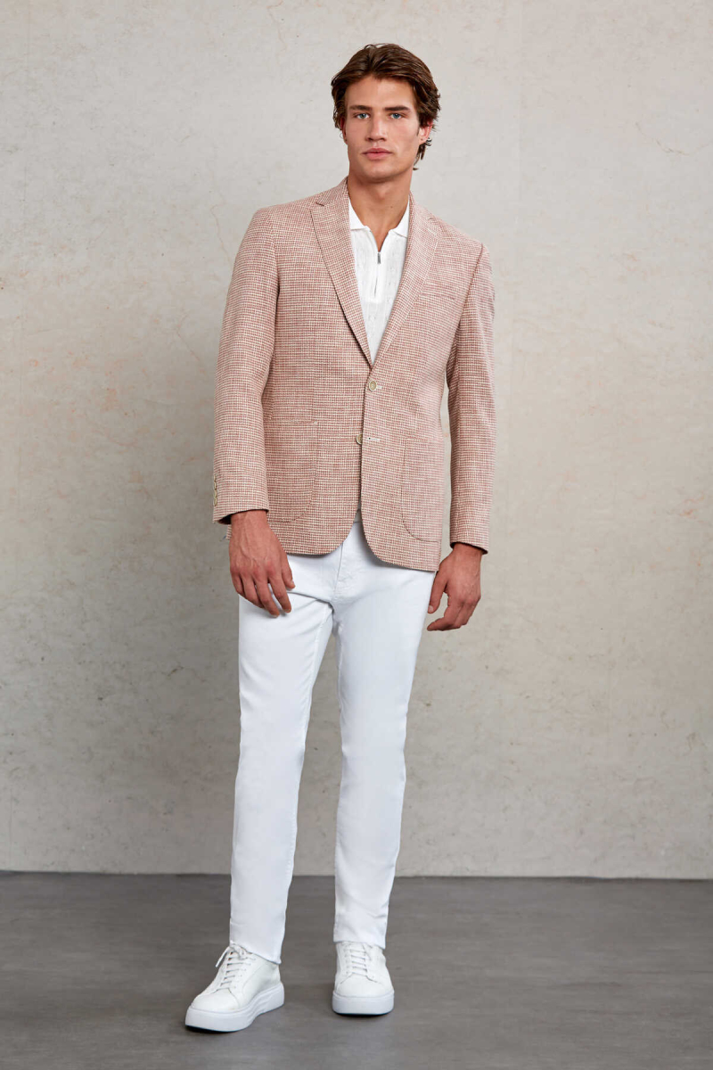 Kiremit Comfort Fit Desenli Mono Yaka Casual Ceket - Hatem Saykı (1)