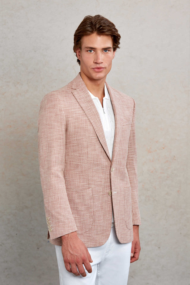 Kiremit Comfort Fit Desenli Mono Yaka Casual Ceket - Hatem Saykı (1)