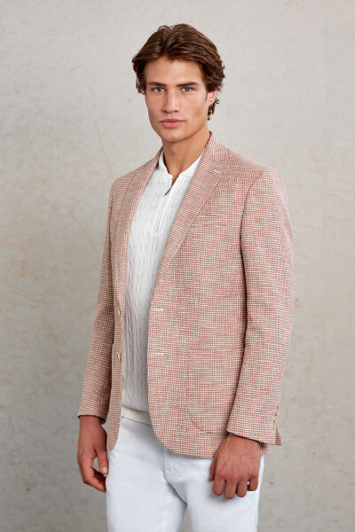 Kiremit Comfort Fit Desenli Mono Yaka Casual Ceket - 5