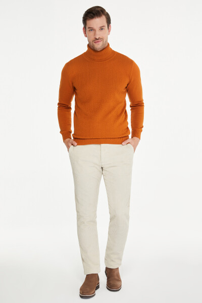 Kahverengi Regular Fit Jakarlı Balıkçı Yaka Triko Kazak - 3