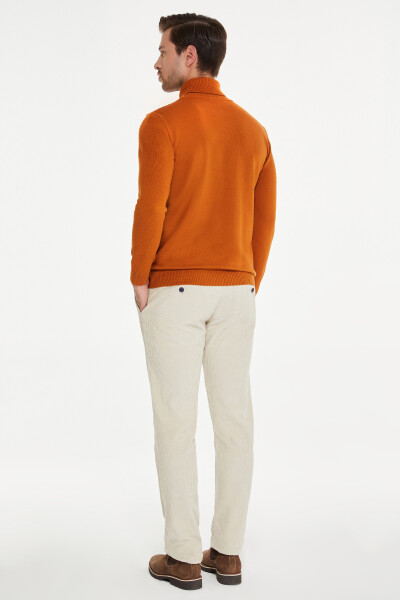 Kahverengi Regular Fit Jakarlı Balıkçı Yaka Triko Kazak - 6