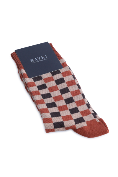 Kiremit Kareli Pamuklu Soket Çorap 