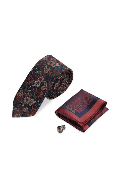 Kiremit Kravat Mendil ve Yaka Rozeti 3'lü Set 