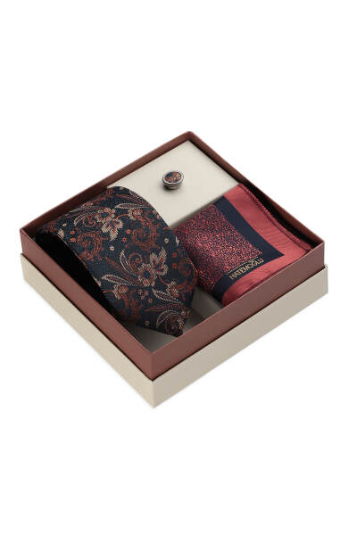 Kiremit Kravat Mendil ve Yaka Rozeti 3'lü Set - 2