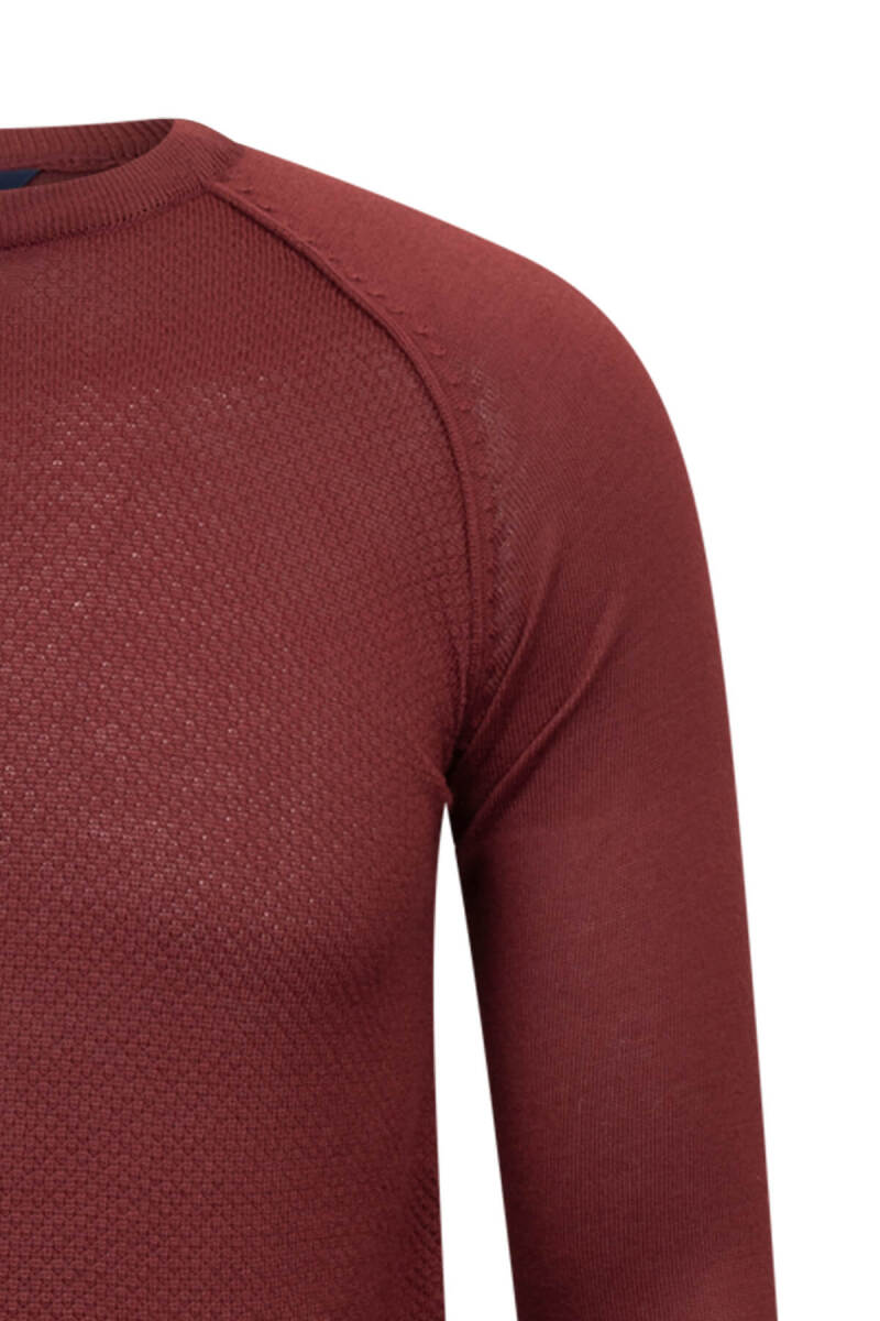 Kiremit Regular Fit Bisiklet Yaka Yünlü Triko Kazak - Hatemoğlu (1)