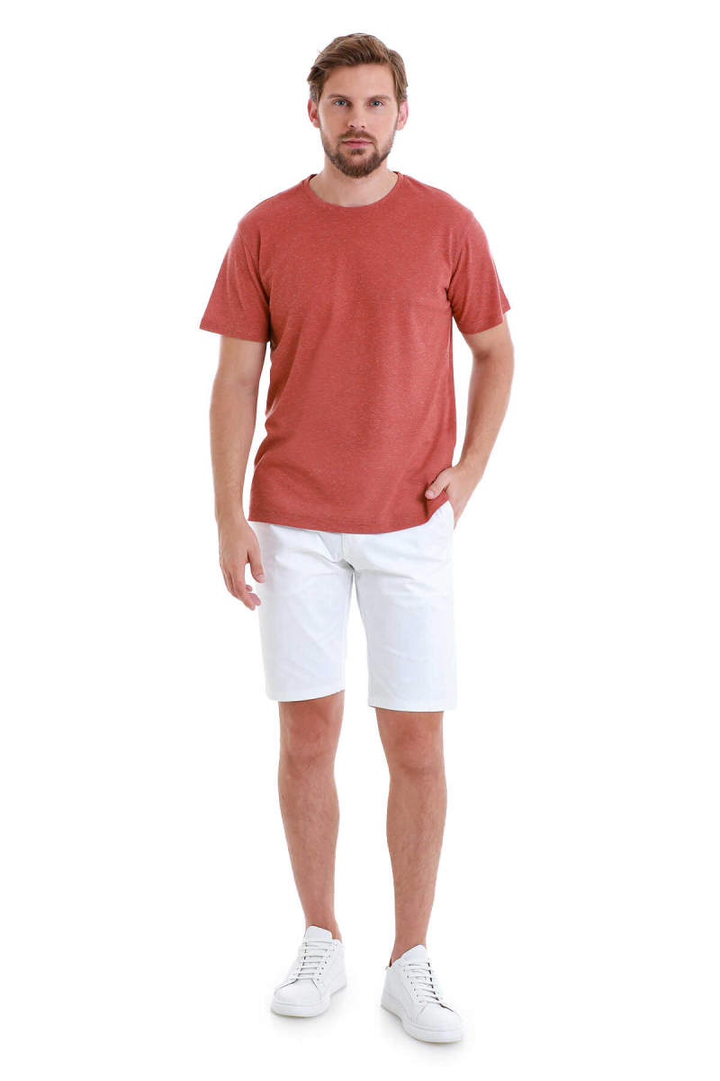 Kiremit Regular Fit Bisiklet Yaka Keten Tişört - HTML (1)