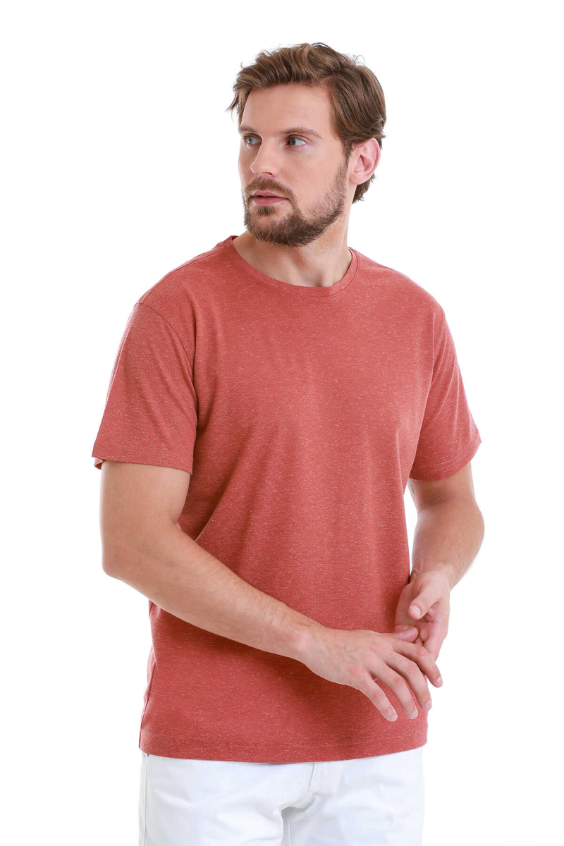 Kiremit Regular Fit Bisiklet Yaka Keten Tişört - HTML (1)