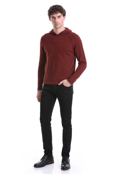 Kiremit Regular Fit Jakarlı Kapüşonlu Kazak - 2