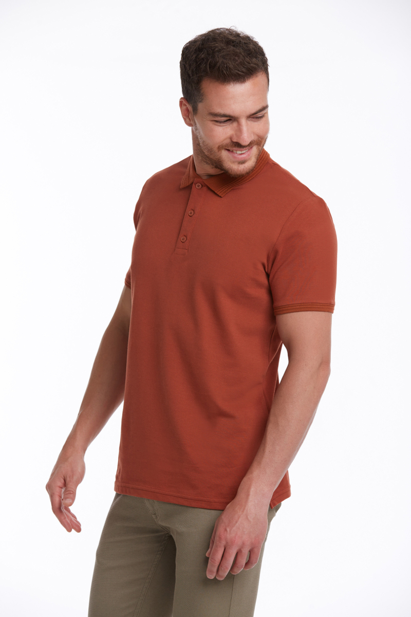 Kahverengi Regular Fit 100% Pamuk Polo Yaka Tişört - Hatemoğlu (1)