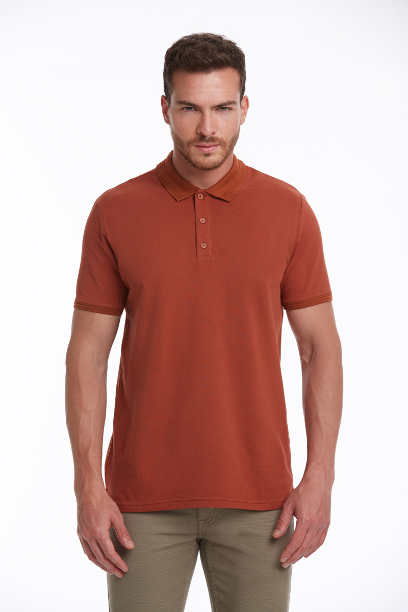 Kahverengi Regular Fit 100% Pamuk Polo Yaka Tişört - Hatemoğlu (1)