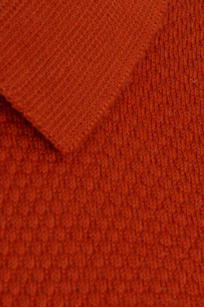 Turuncu Regular Fit jakarlı Pamuklu Polo Yaka Triko Tişört - 3