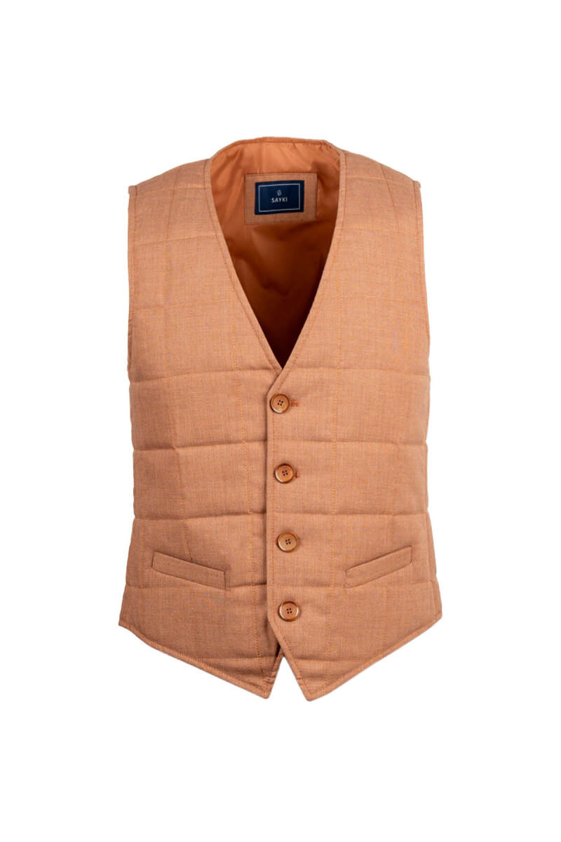 Kiremit Regular Fit V Yaka Kapitone Yelek - Hatem Saykı