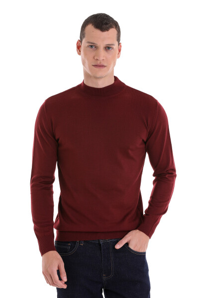 Kiremit Regular Fit Yarım Balıkçı Yaka Yünlü Triko Kazak - 4