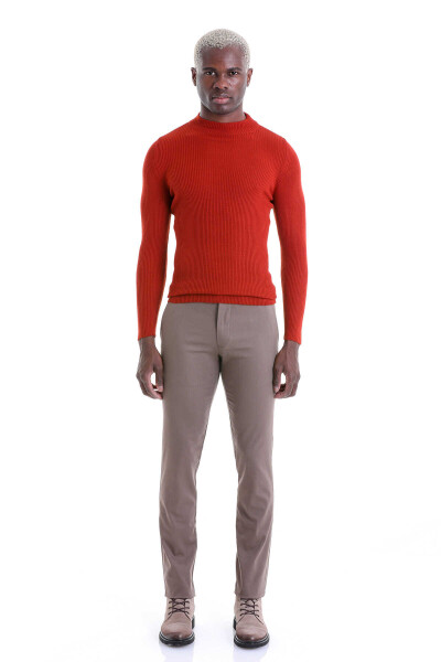 Turuncu Slim Fit Fitilli Yarım Balıkçı Yaka Yünlü Kazak - 4