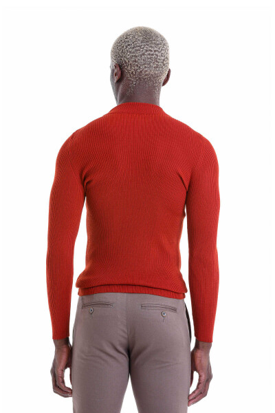Turuncu Slim Fit Fitilli Yarım Balıkçı Yaka Yünlü Kazak - 6