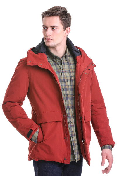 Kiremit Slim Fit Hakim Yaka Kapüşonlu Kaban - 2