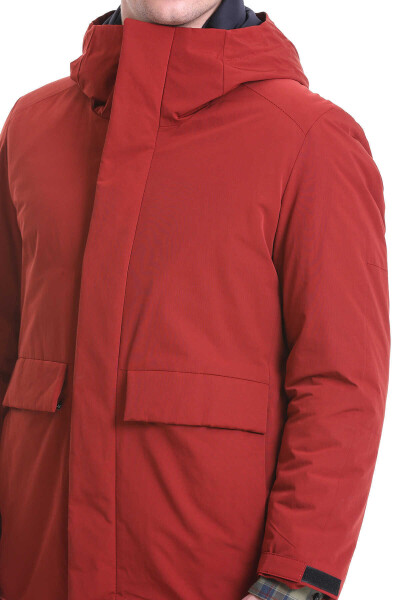 Kiremit Slim Fit Hakim Yaka Kapüşonlu Kaban - 6