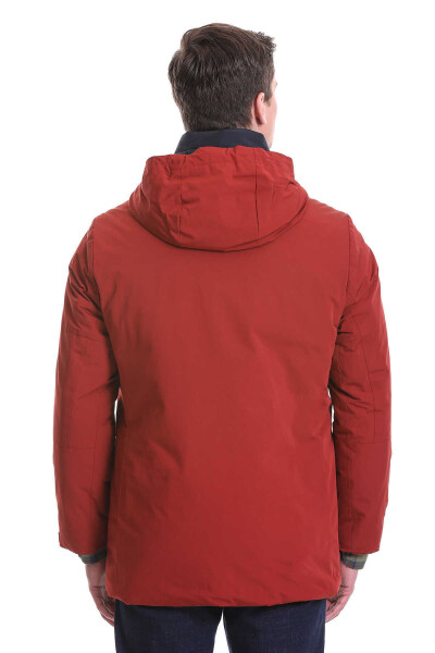 Kiremit Slim Fit Hakim Yaka Kapüşonlu Kaban - 8