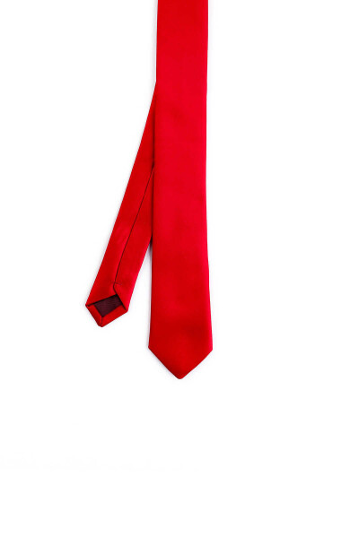 Kırmızı Saten Kravat Mendil Set - 2