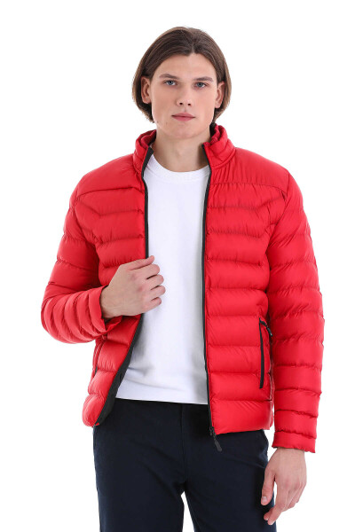 Kırmızı Ekstra Slim Fit Hakim Yaka Şişme Mont 