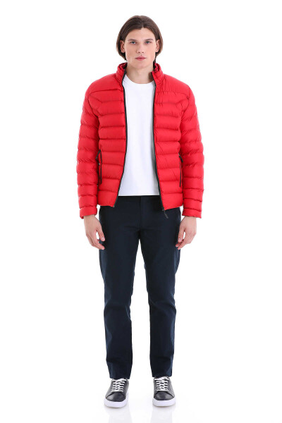 Kırmızı Ekstra Slim Fit Hakim Yaka Şişme Mont - 2