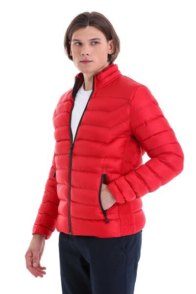 Kırmızı Ekstra Slim Fit Hakim Yaka Şişme Mont - 3