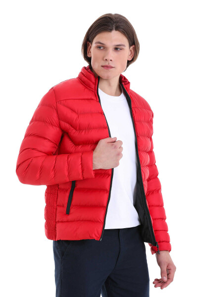 Kırmızı Ekstra Slim Fit Hakim Yaka Şişme Mont - 4